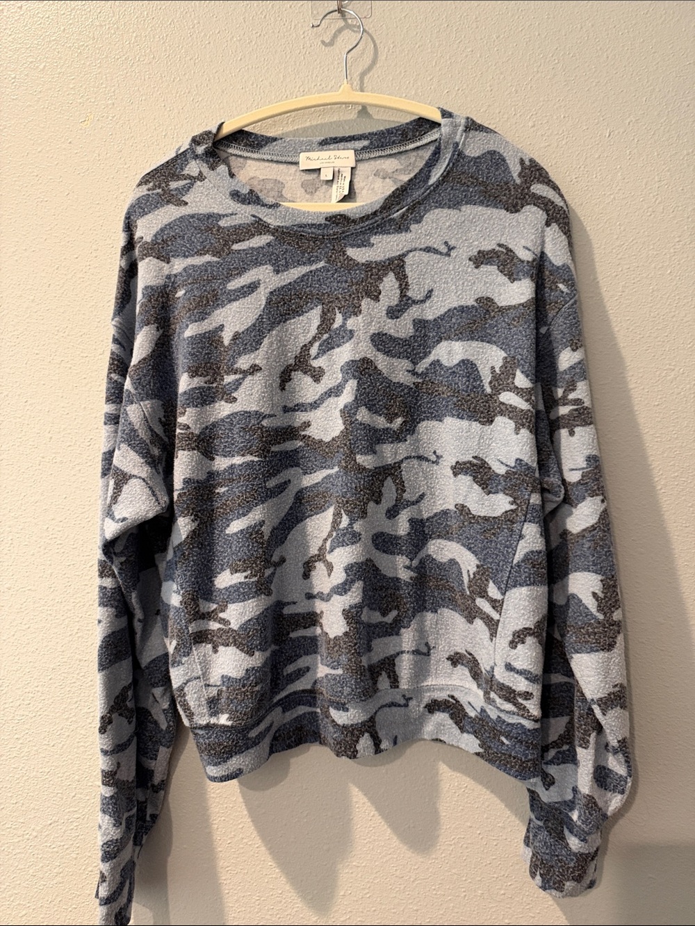 Michael Stars Blue & Gray Camo Crewneck Sweatshirt